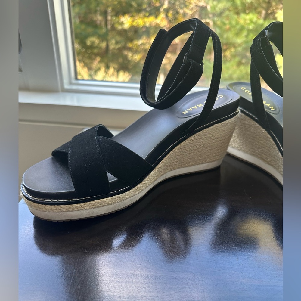 Cole Haan Women's Cloud ankle strap Espadrille wedge Black Sandals
